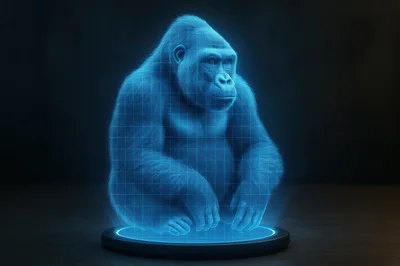 Holographic Gorilla Projection On A Futuristic Circular Base