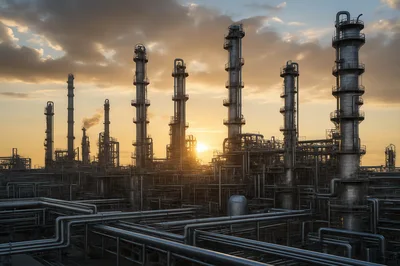 Industrial Oil Refinery Plant at Sunset