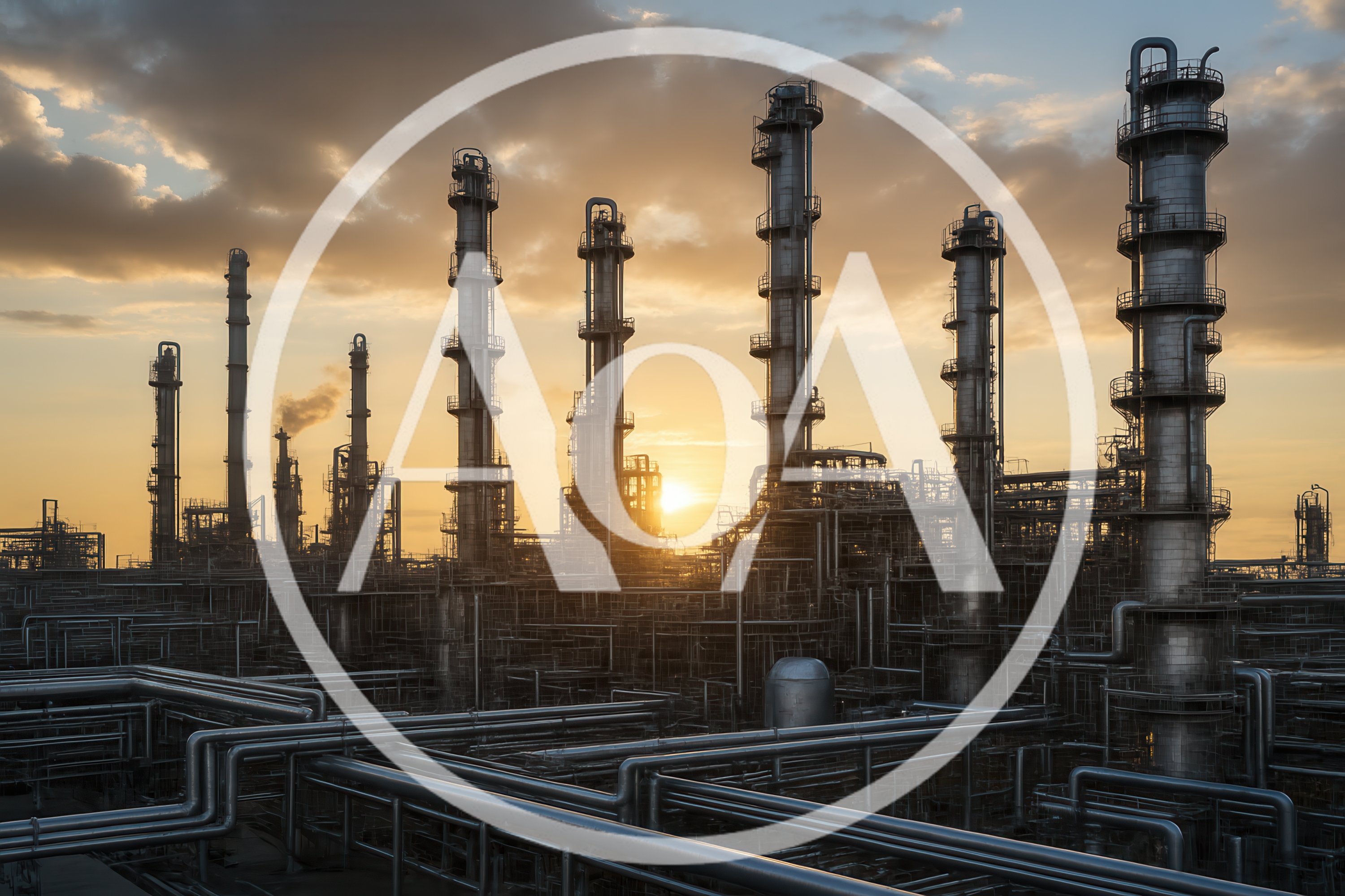 Industrial Oil Refinery Plant at Sunset