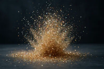 Golden Glitter Explosion Against Dark Background