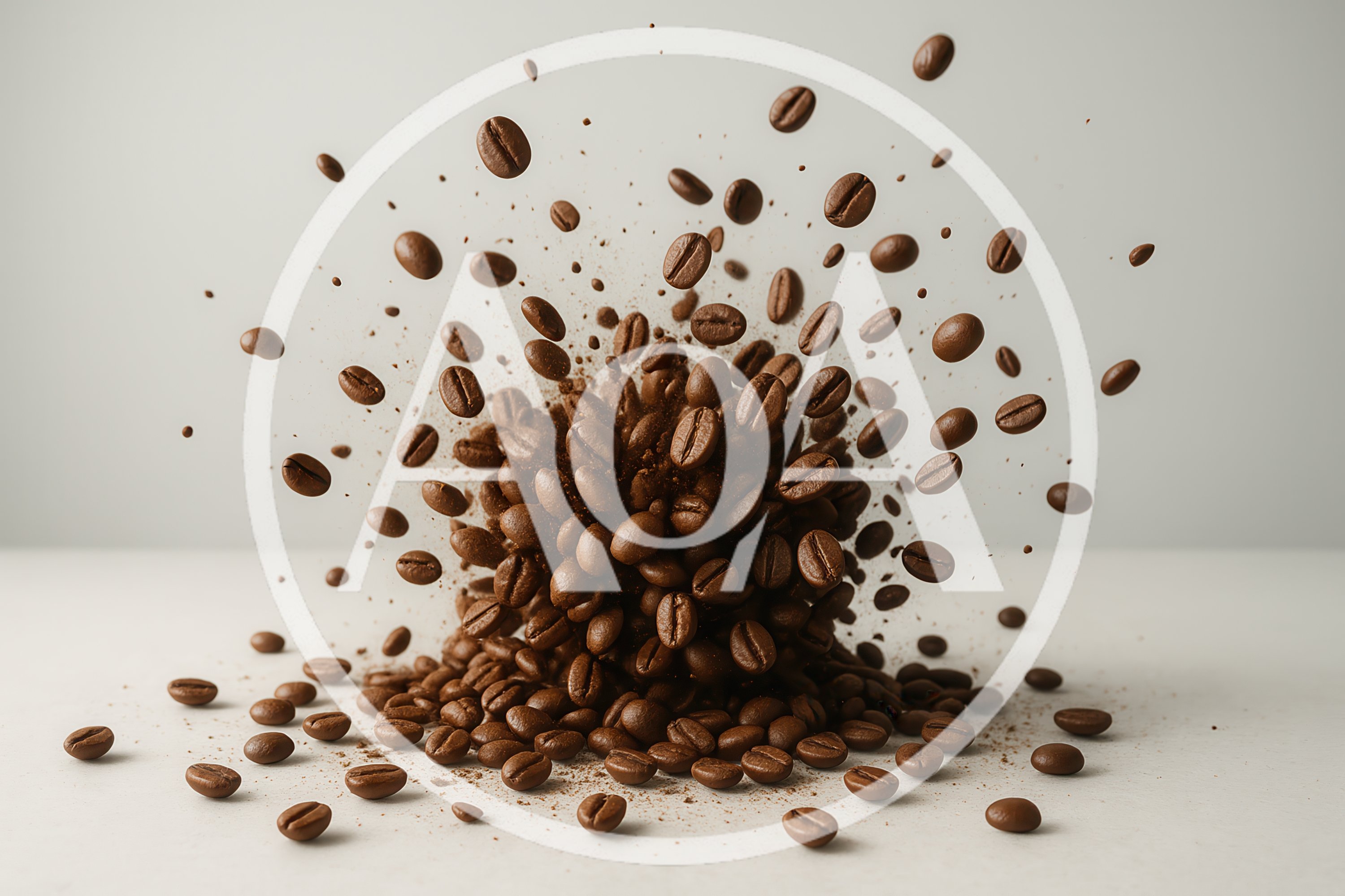 Explosion Of Roasted Coffee Beans On White Surface