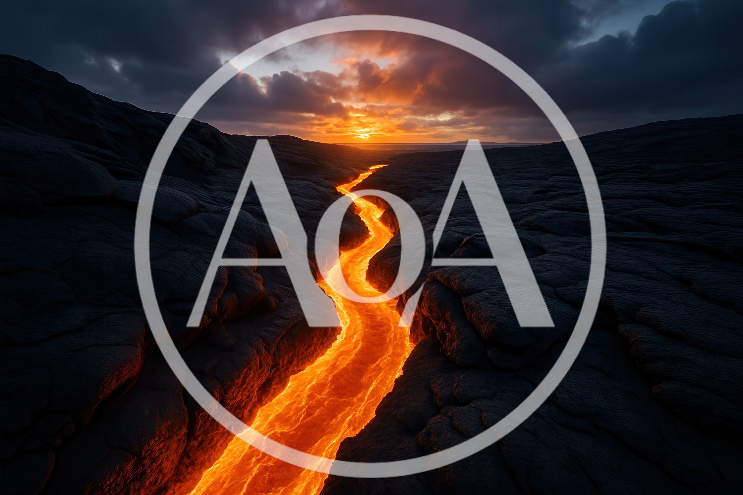 Molten Lava Flowing Through Volcanic Rock Landscape