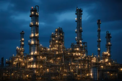 Industrial Oil Refinery Plant At Night