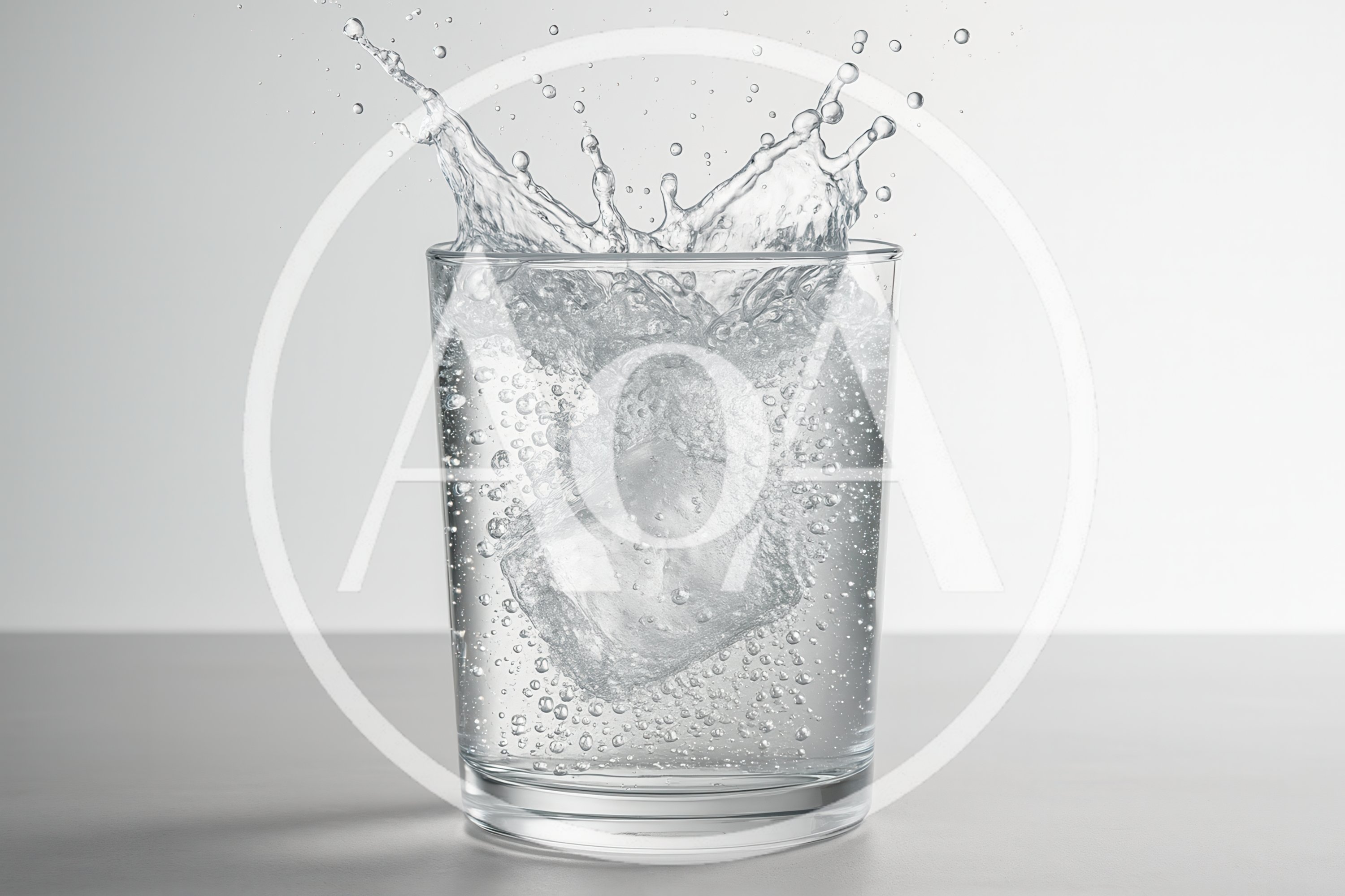 Ice Cube Dropping Into A Glass Of Sparkling Water