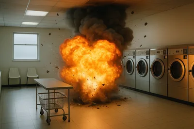 Violent Explosion Inside A Commercial Laundromat Facility
