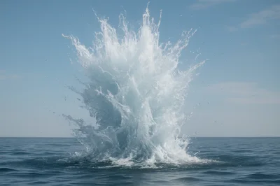 Large Water Splash Explosion In The Open Ocean