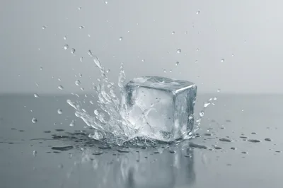 Ice Cube Dropping Into Water Creating Splash