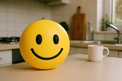 Yellow Smiley Face Emoji On Kitchen Counter