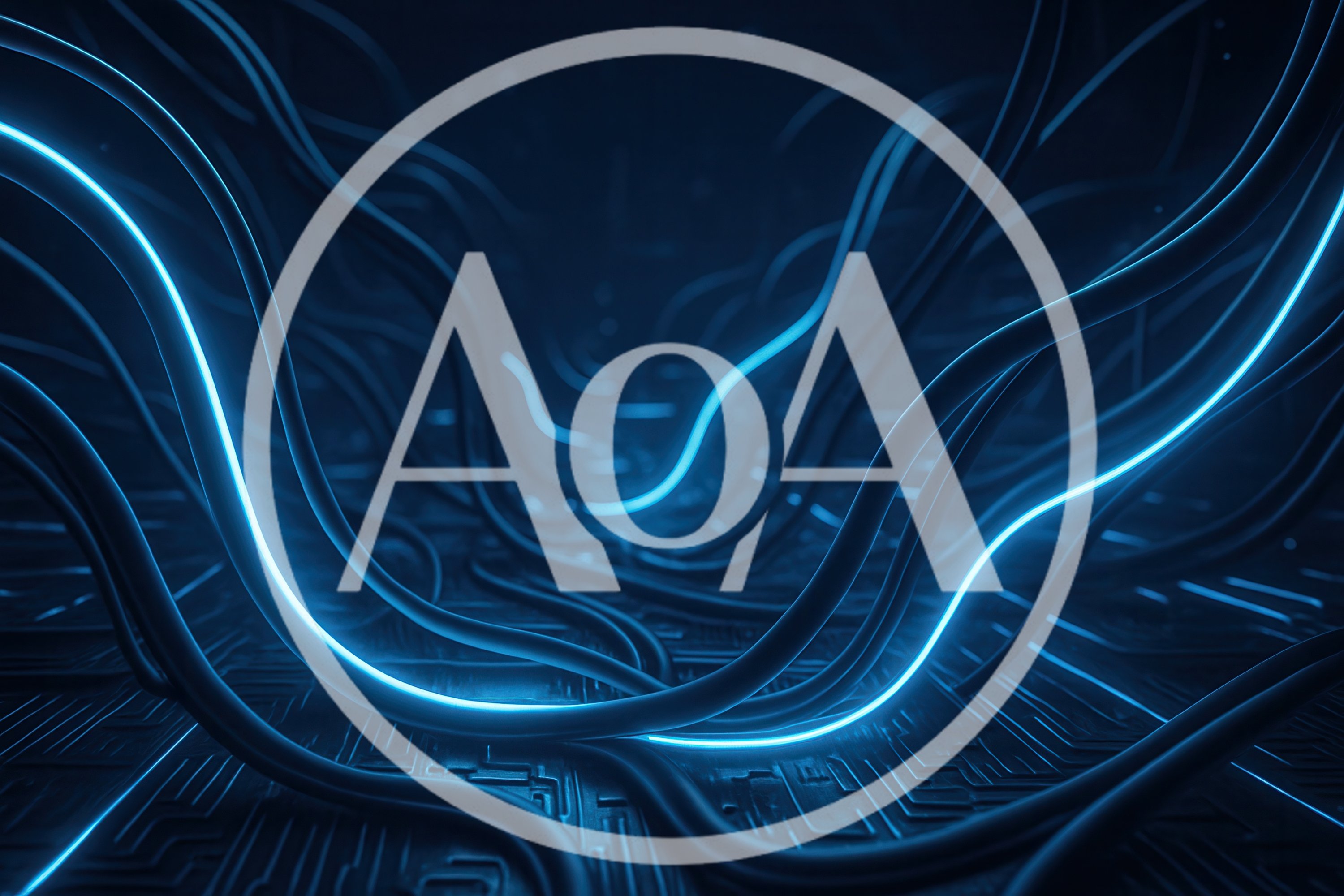 Abstract Glowing Blue Fiber Optic Cables On Circuit Board