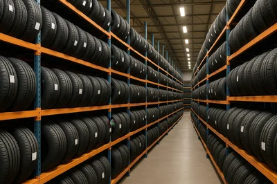 Rows Of Tires In A Large Warehouse