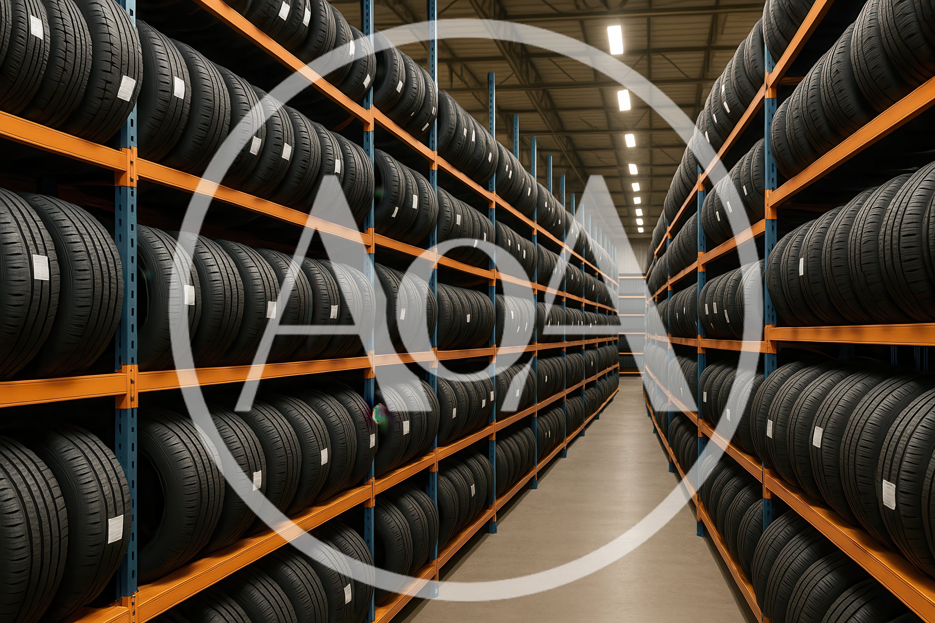 Rows Of Tires In A Large Warehouse