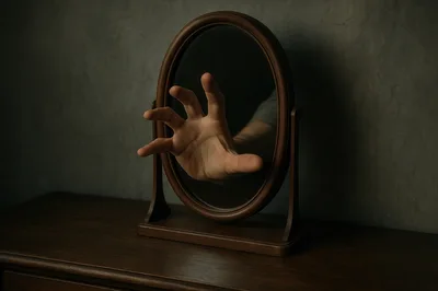 Human Hand Reaching Out From A Vintage Mirror