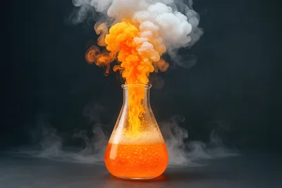 Chemical Reaction Erupting From A Glass Erlenmeyer Flask