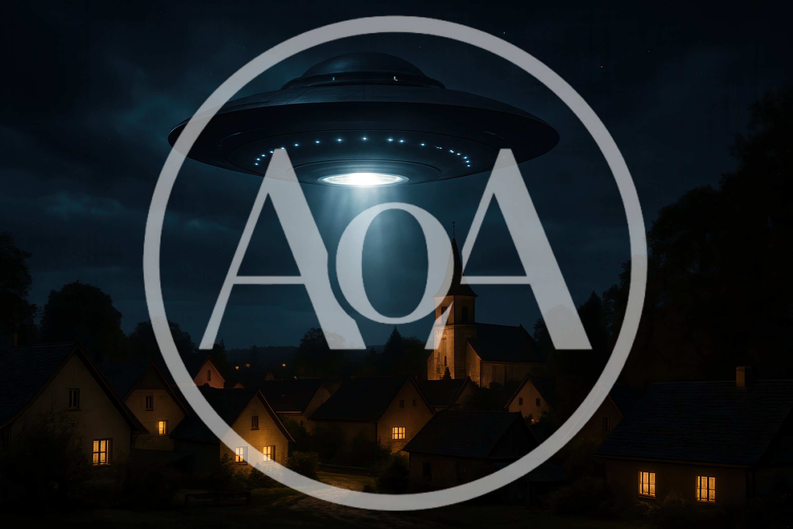 UFO Hovering Over A Quiet Village At Night