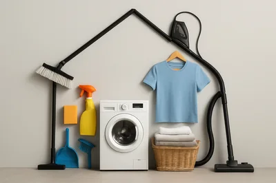 Household Cleaning Supplies Arranged In A House Shape