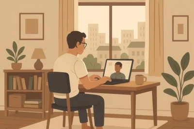 Man Working Remotely On Laptop In Home Office