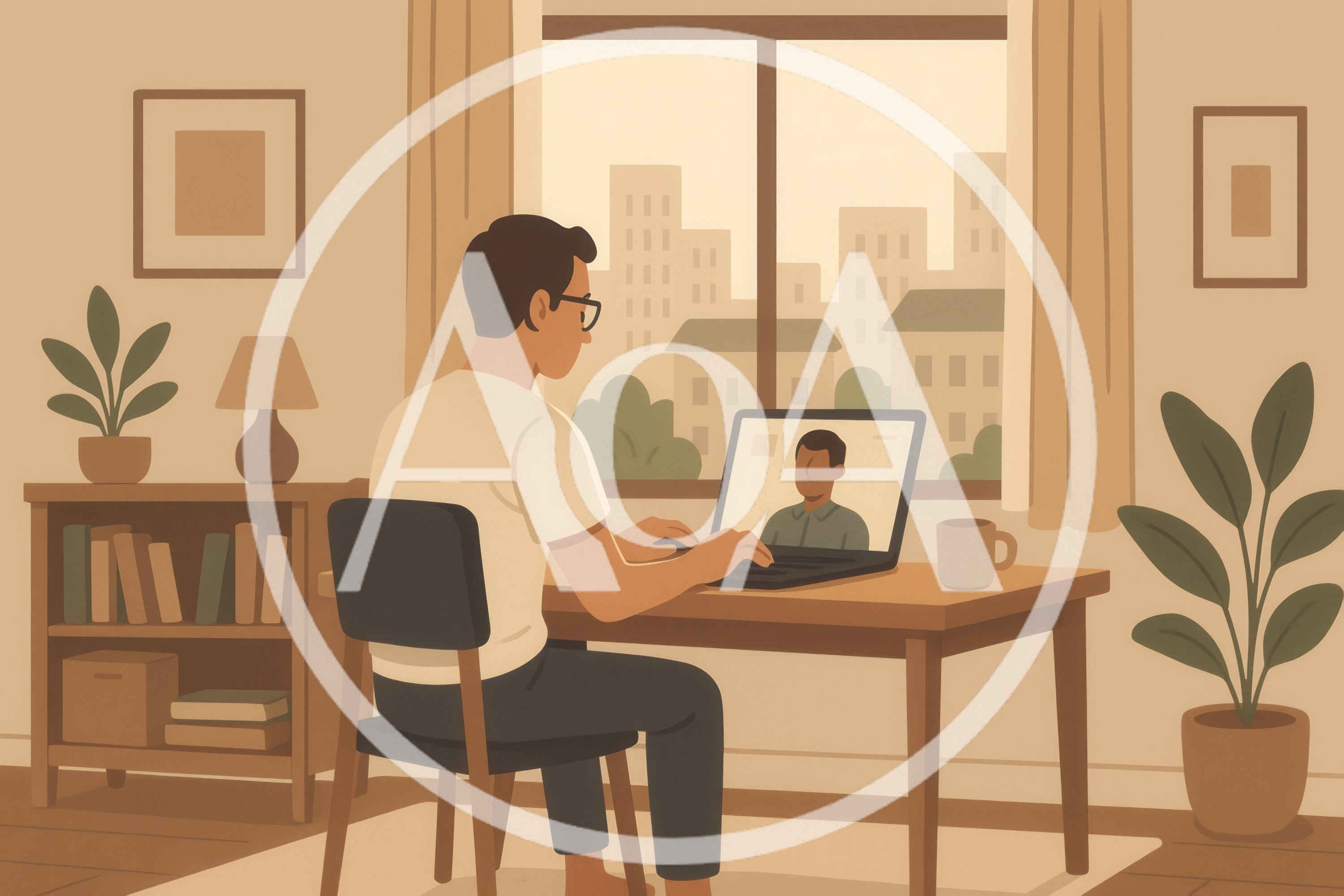 Man Working Remotely On Laptop In Home Office