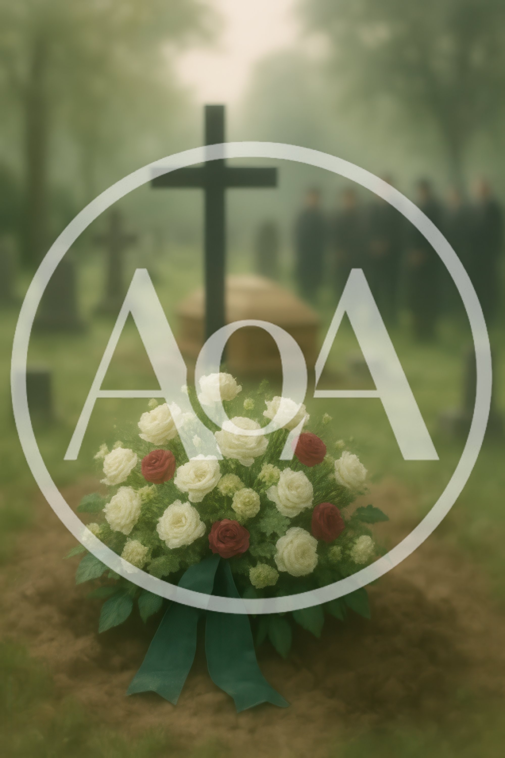 Funeral Service With Flowers At A Cemetery