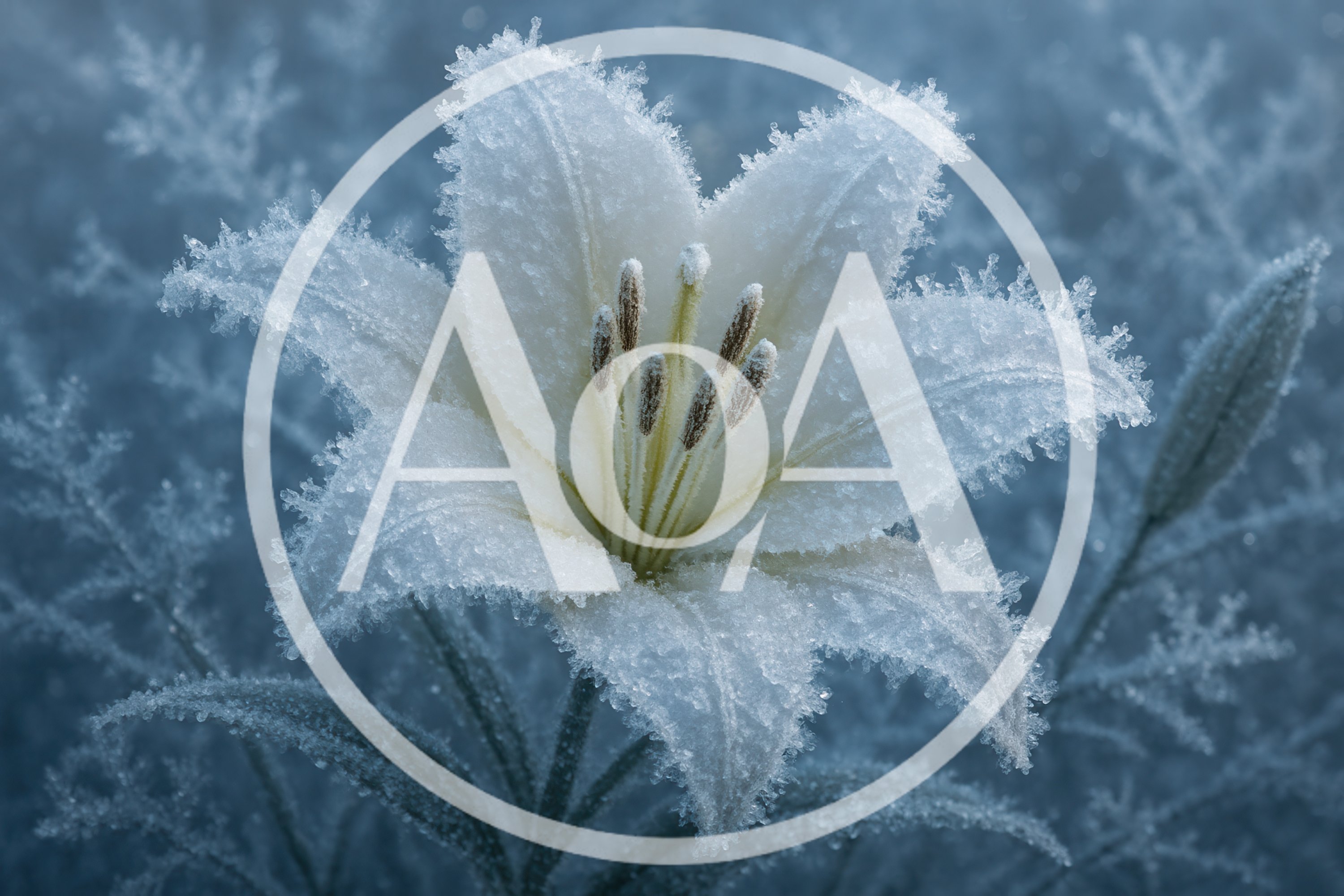 Frost Covered White Lily Flower In Winter