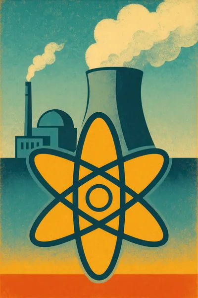 Nuclear Power Plant Illustration With Atomic Symbol