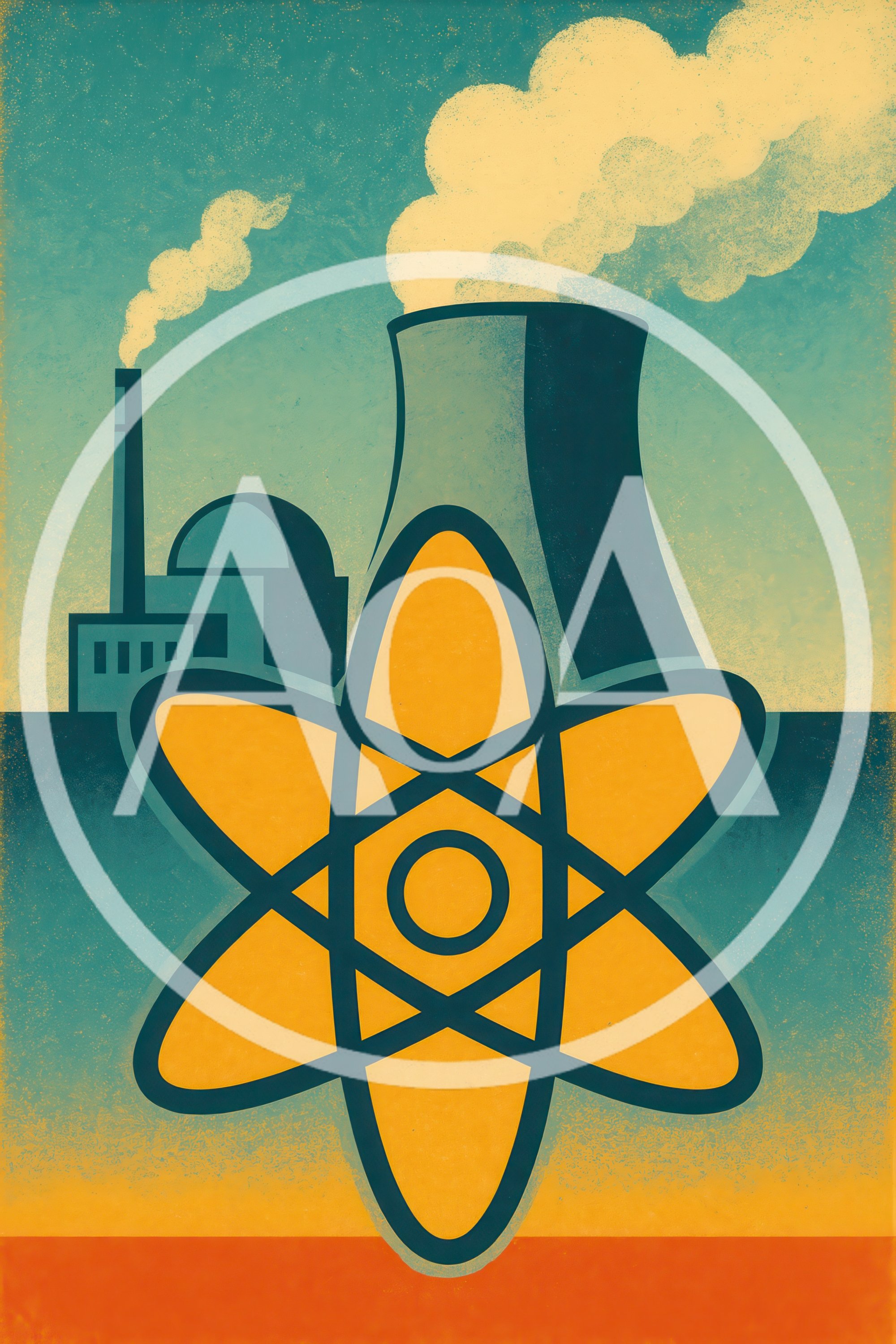 Nuclear Power Plant Illustration With Atomic Symbol