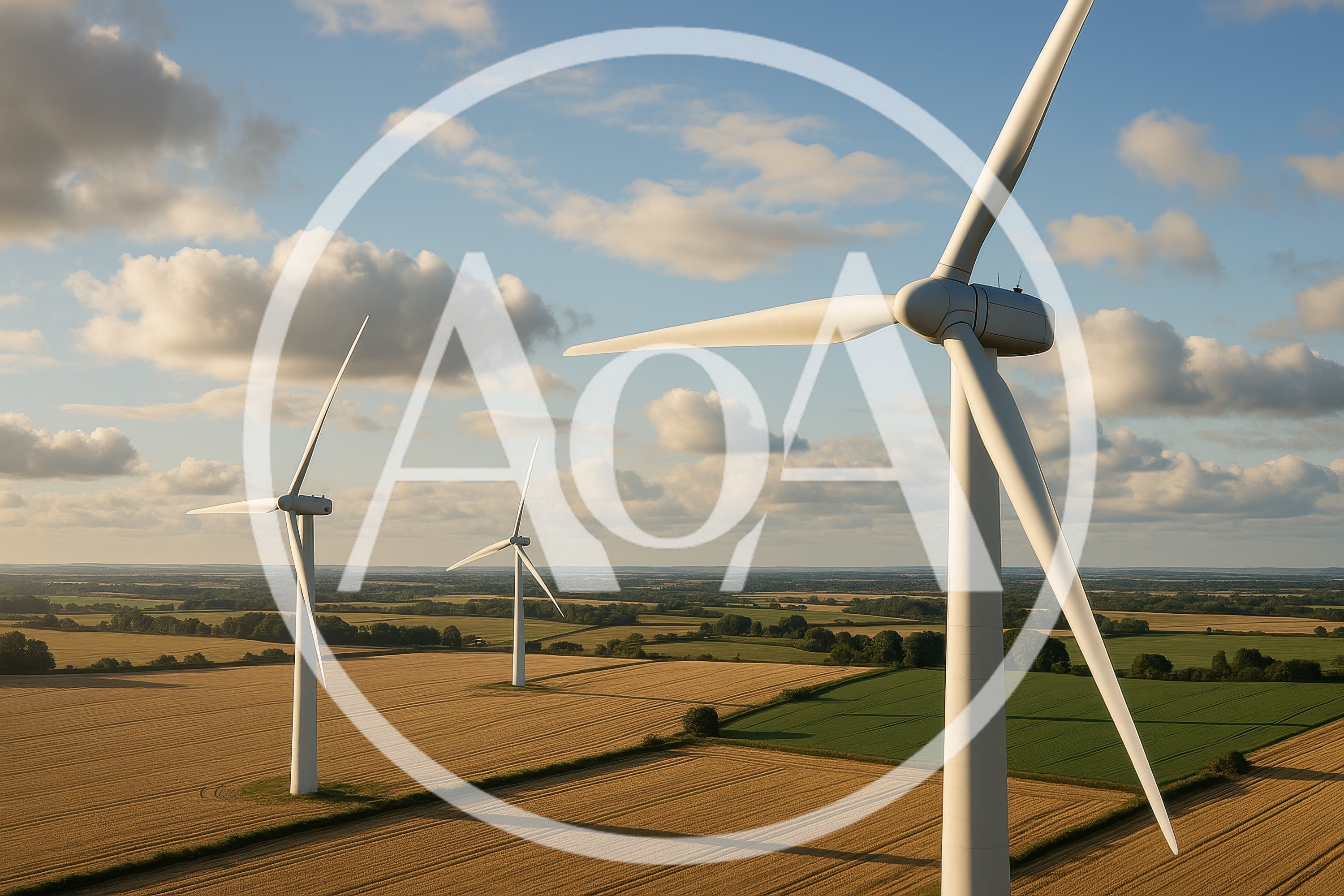Aerial View Of Wind Turbines In Rural Landscape
