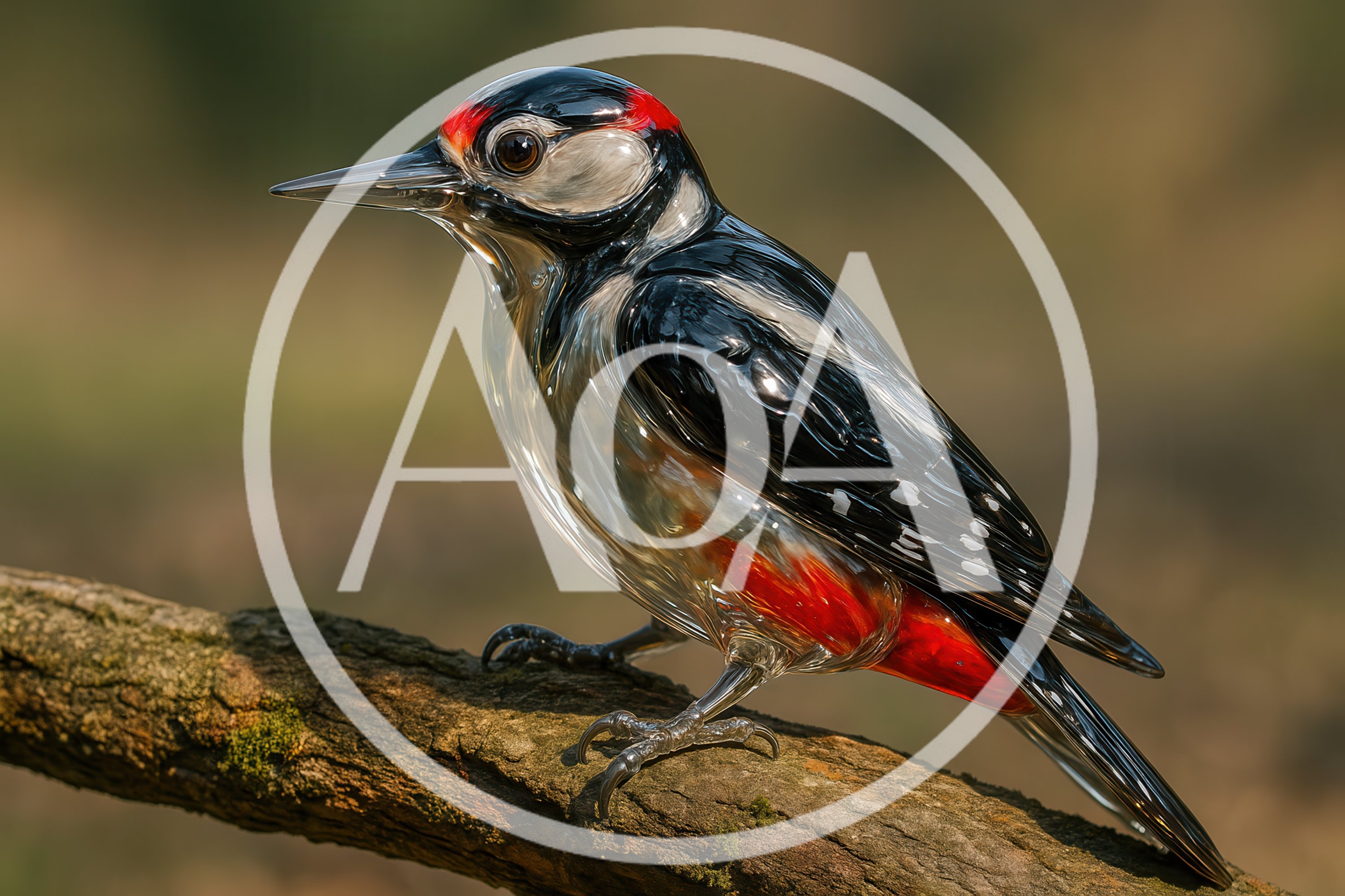 Glass Sculpture Of A Great Spotted Woodpecker