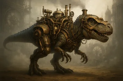 Steampunk Tyrannosaurus Rex With Mechanical Armor