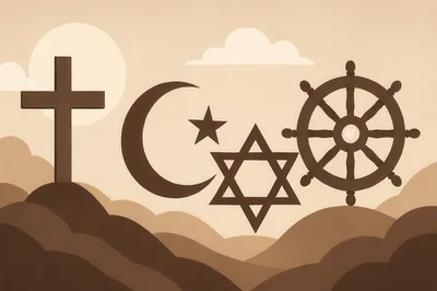 Religious Symbols Representing Global Faiths In Minimalist Style