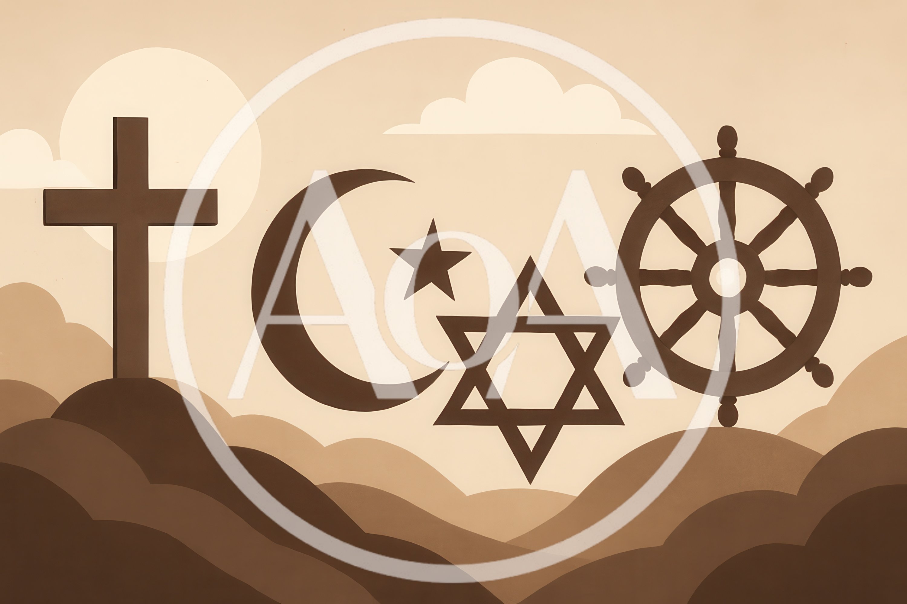 Religious Symbols Representing Global Faiths In Minimalist Style