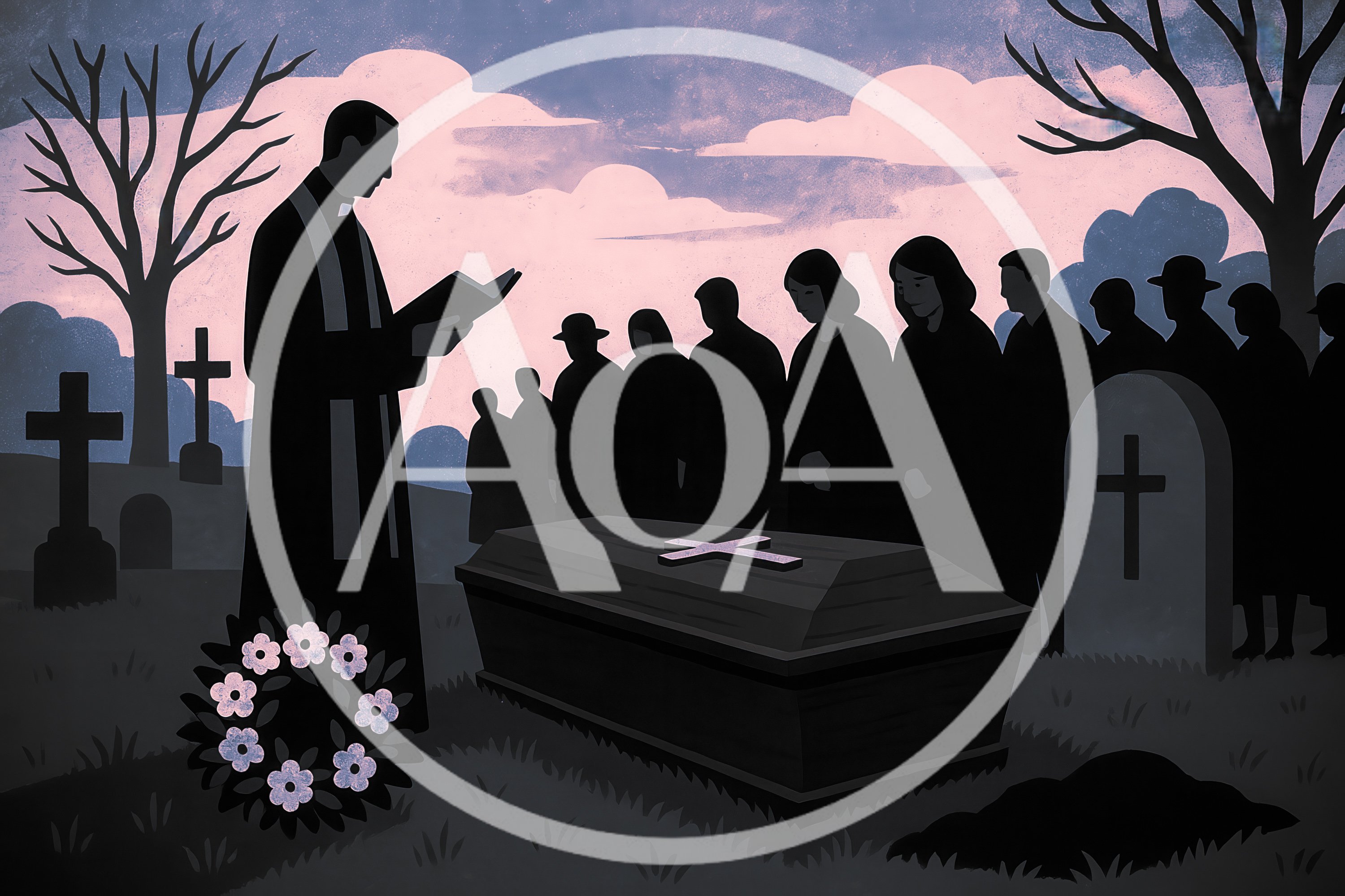 Funeral Service With Priest And Mourners At Cemetery