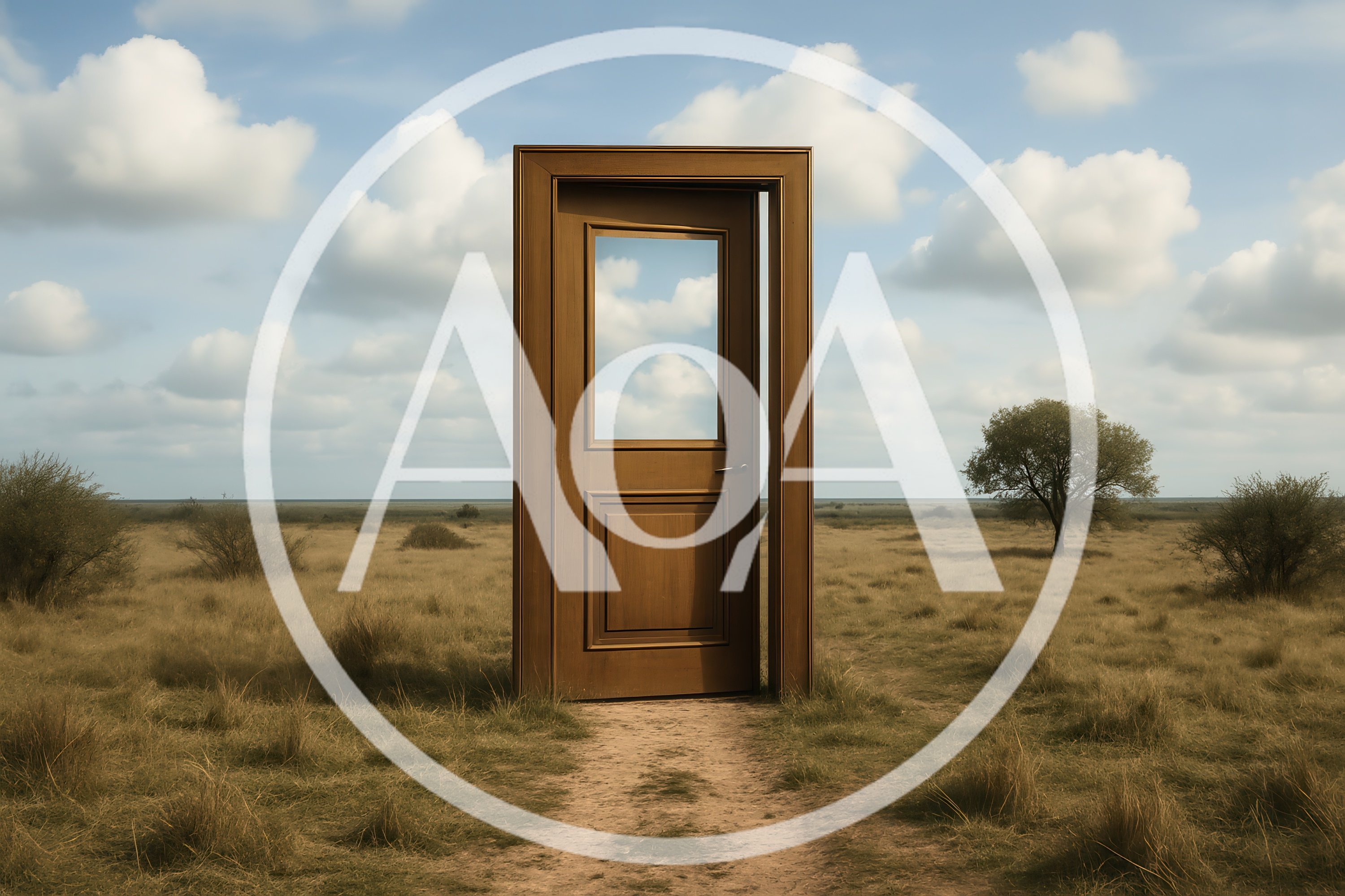 Surreal Wooden Door Standing Alone In A Grassy Field