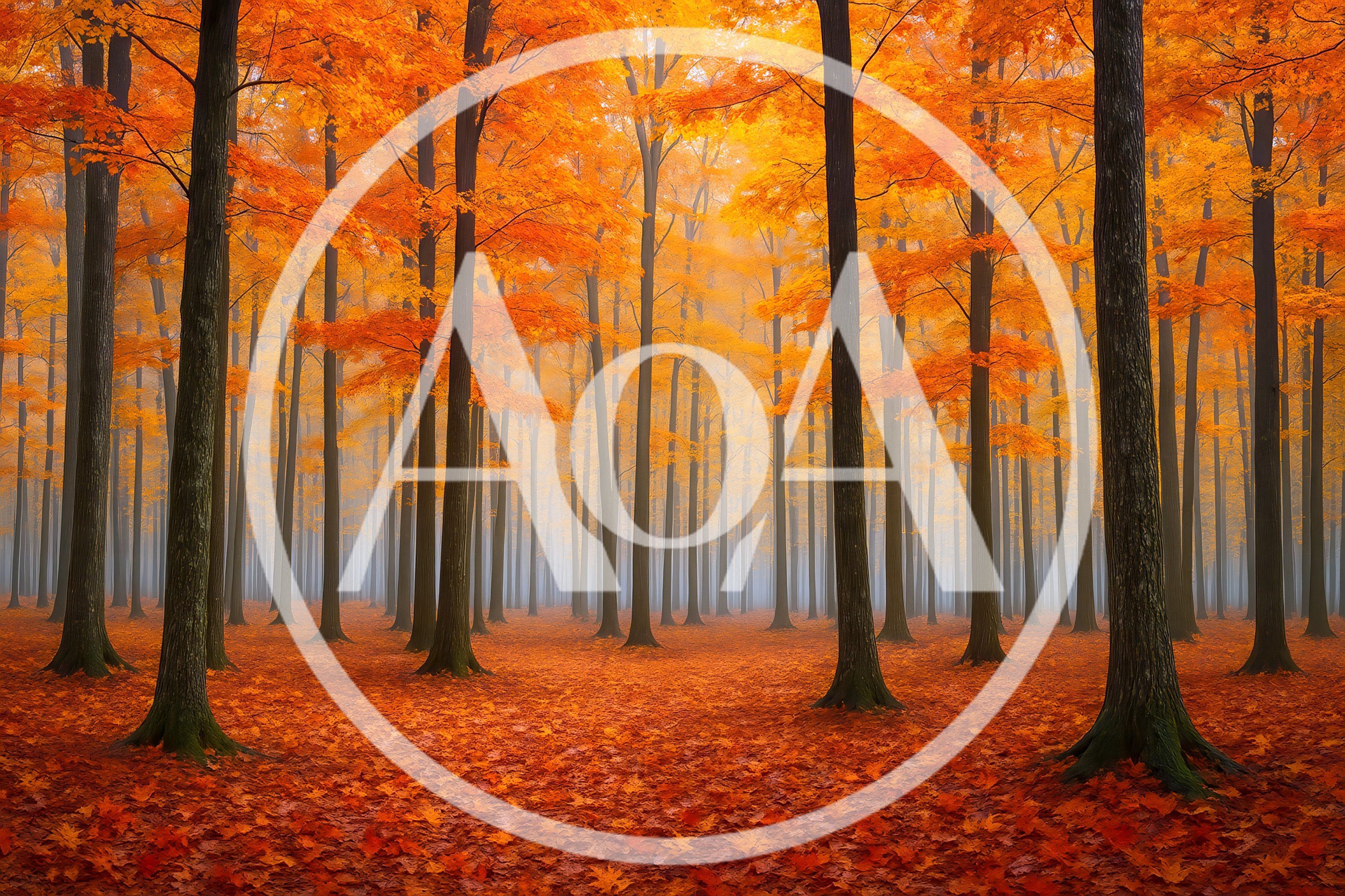 Dense Autumn Forest With Vibrant Orange Foliage