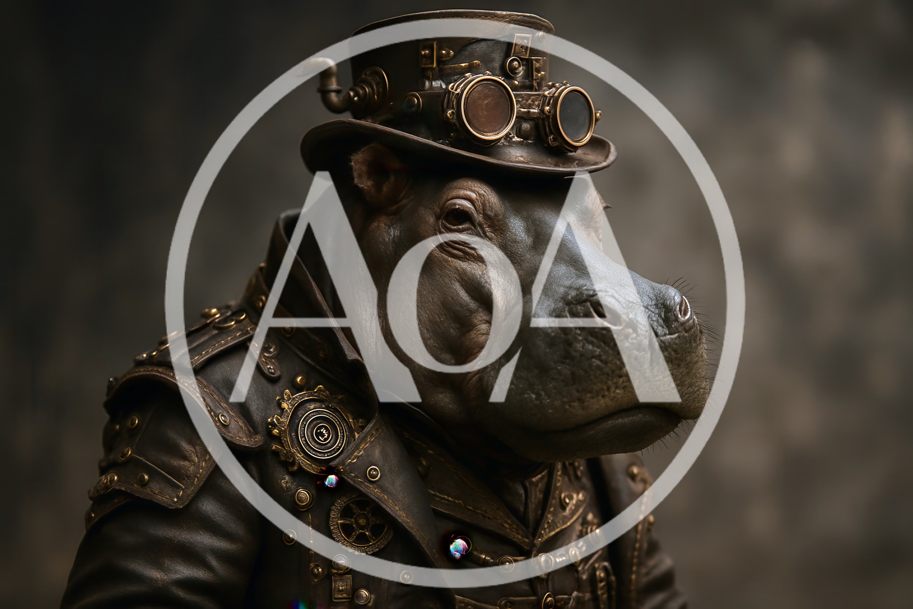 Steampunk Hippopotamus Portrait In Victorian Attire