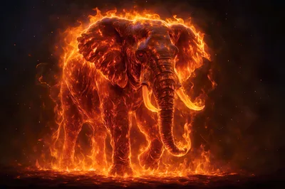Majestic Elephant Engulfed In Intense Blazing Fire