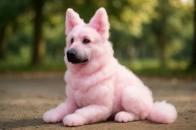Pink Fluffy Dog Sitting Outdoors
