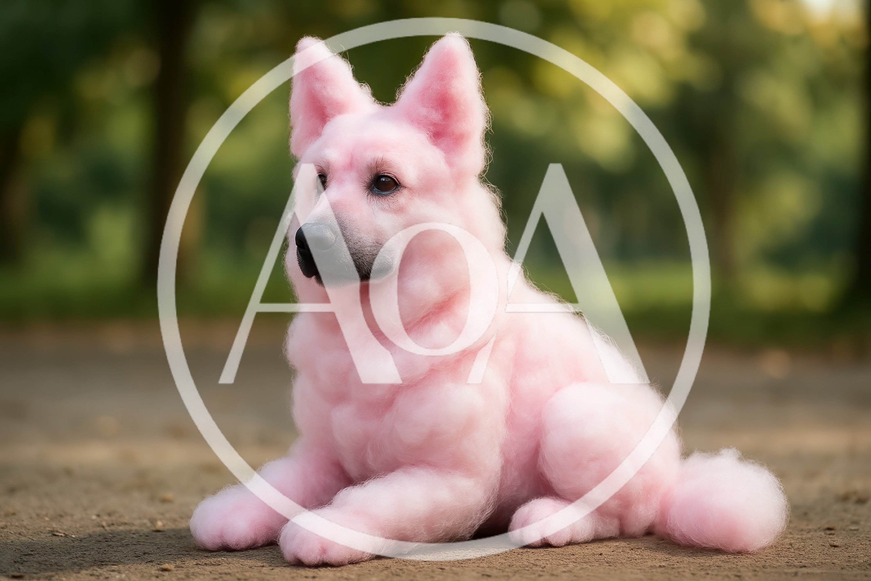 Pink Fluffy Dog Sitting Outdoors
