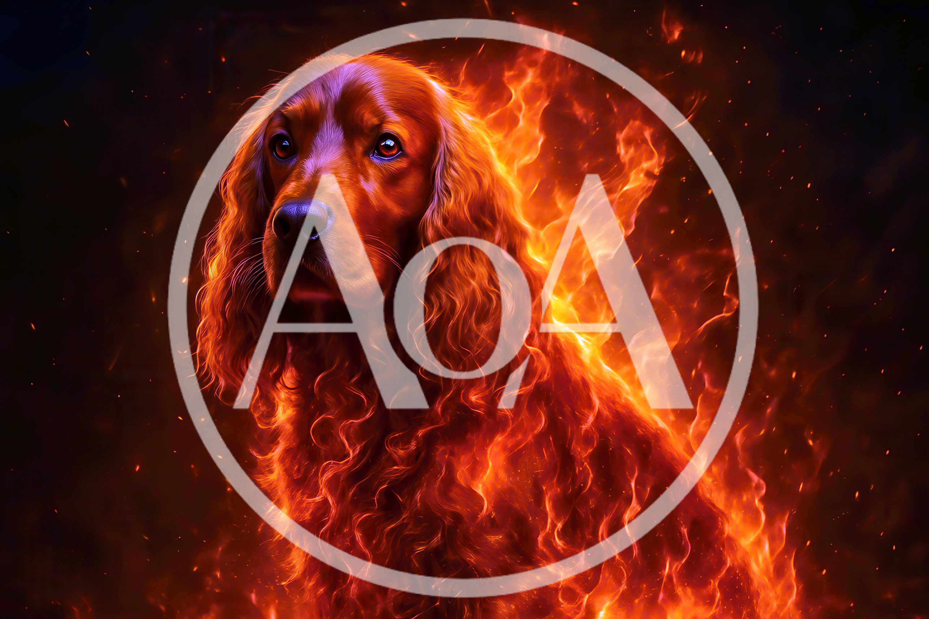 Irish Setter Dog Surrounded By Intense Magical Fire