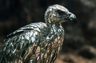 Sculpture Of A Vulture Made From Mirror Fragments