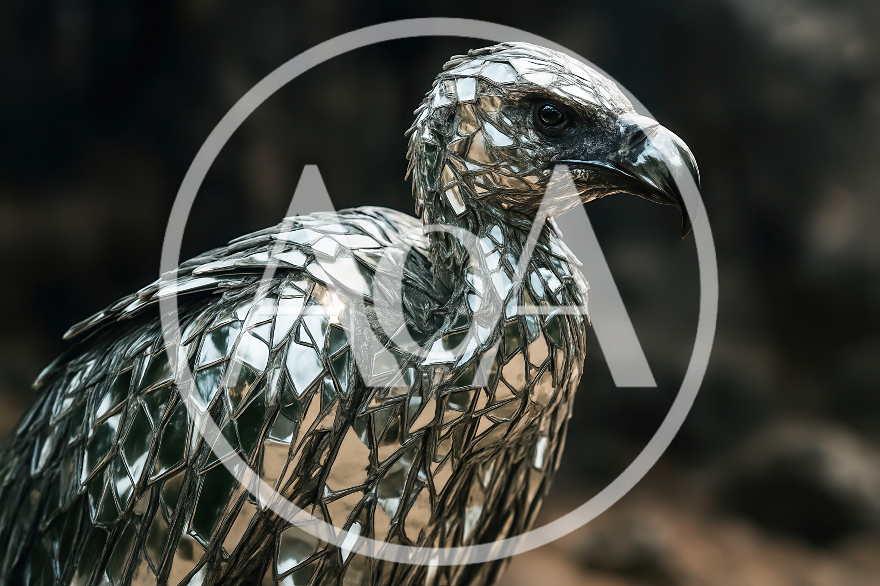 Sculpture Of A Vulture Made From Mirror Fragments
