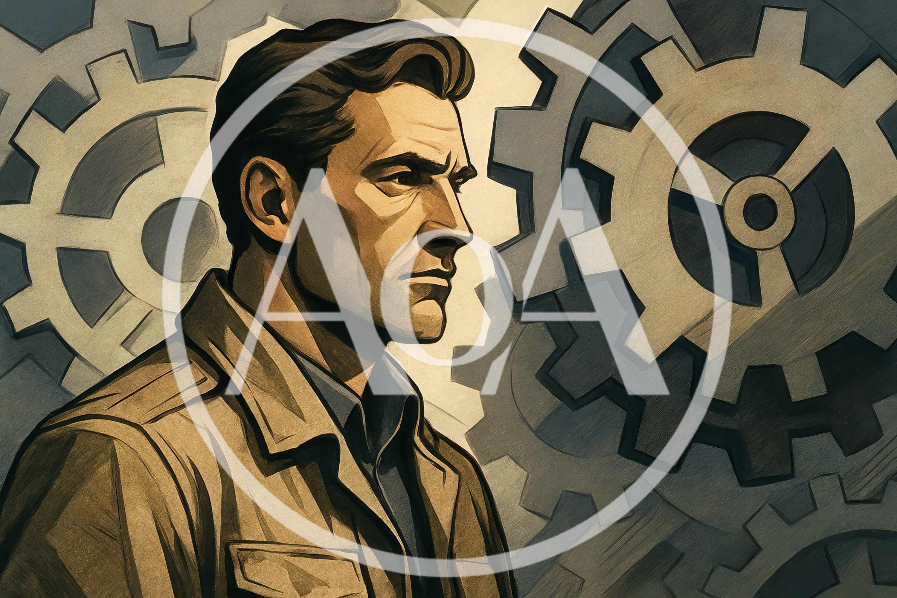 Portrait Of A Serious Man Against Industrial Gears