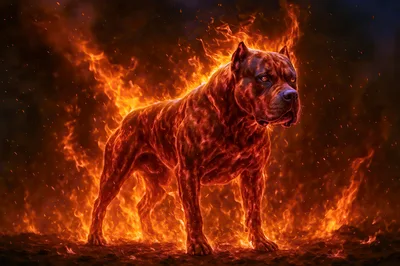 Powerful Pitbull Dog Engulfed In Intense Fire