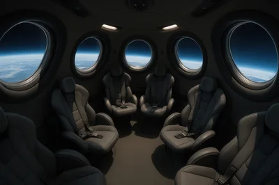Futuristic Spacecraft Interior With Earth View Through Windows