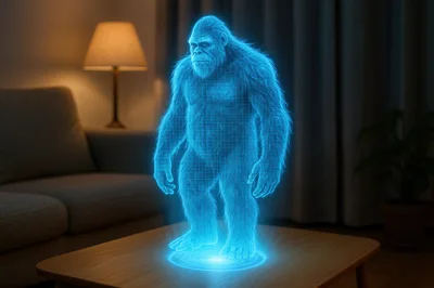Holographic Bigfoot Projection On A Living Room Table