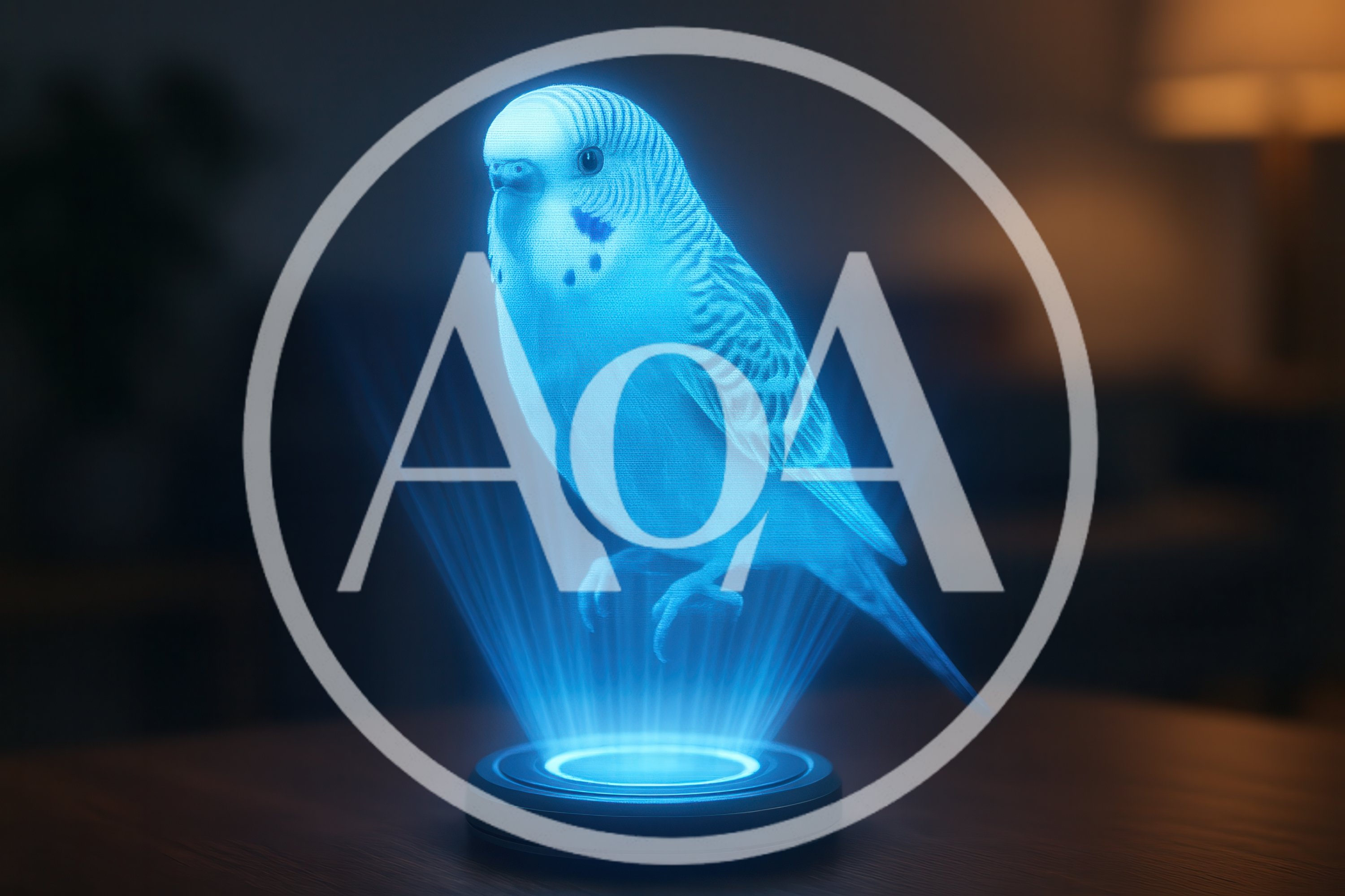 Holographic Budgerigar Projection On A Futuristic Base