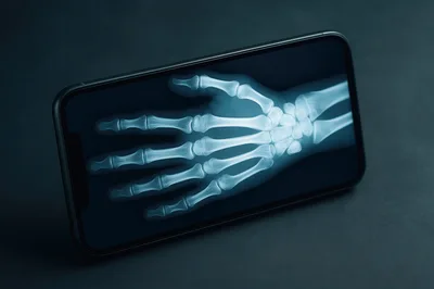 Smartphone Displaying An X-Ray Of A Human Hand