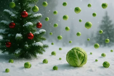 Surreal Christmas Tree With Floating Brussels Sprouts
