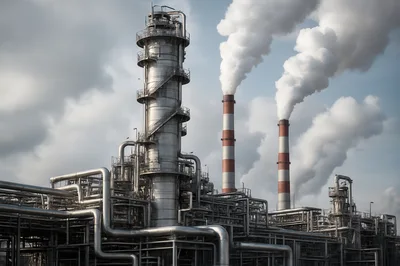 Industrial Oil Refinery Plant With Smoking Chimneys