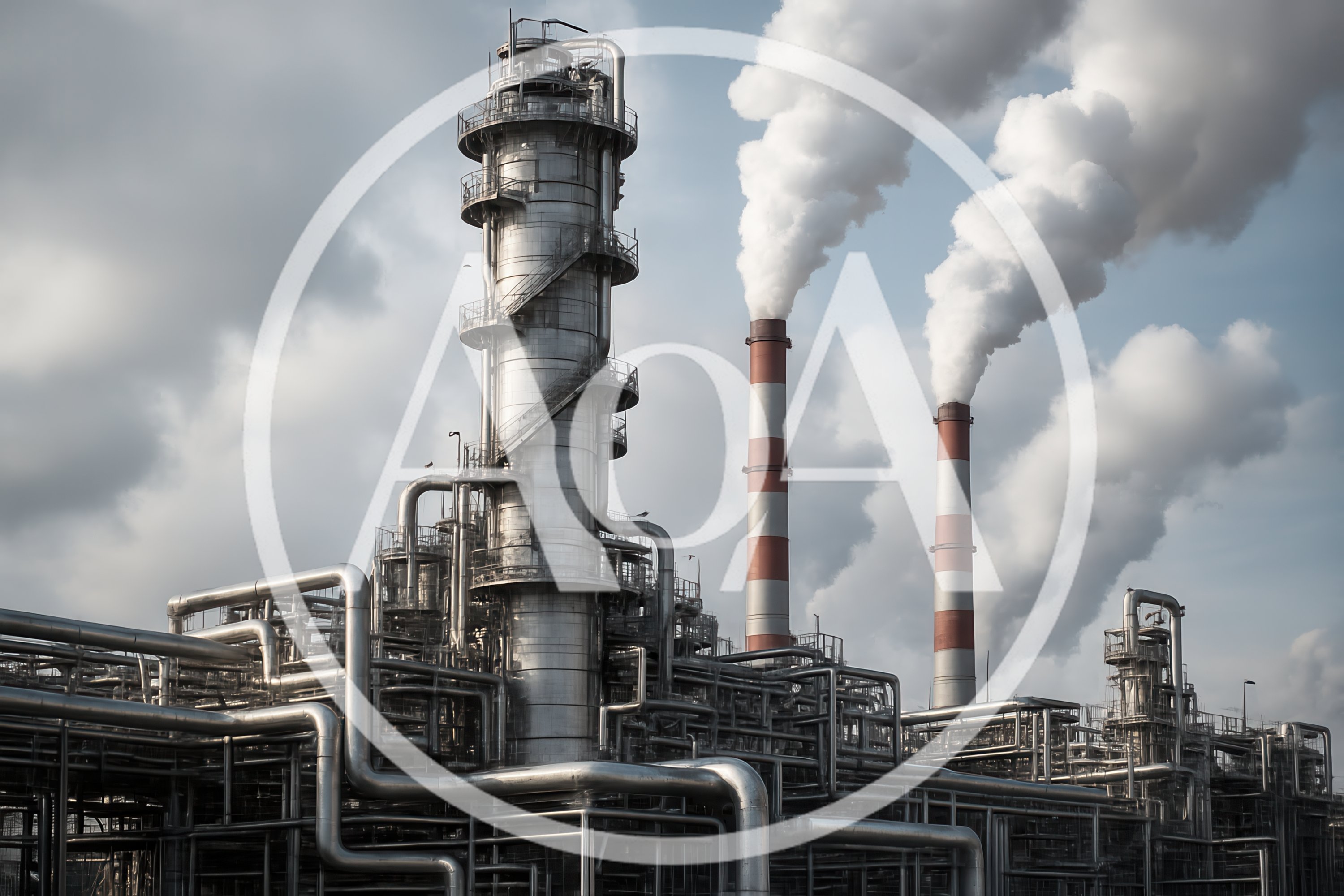 Industrial Oil Refinery Plant With Smoking Chimneys