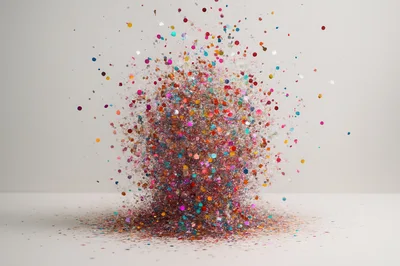 Explosion Of Colorful Glitter Particles On White Background